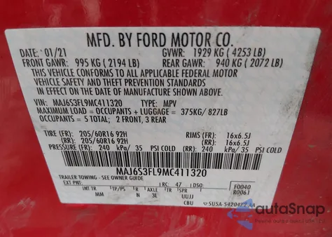 2021 Ford Ecosport S from USA, damaged, VIN MAJ6S3FL9MC411320